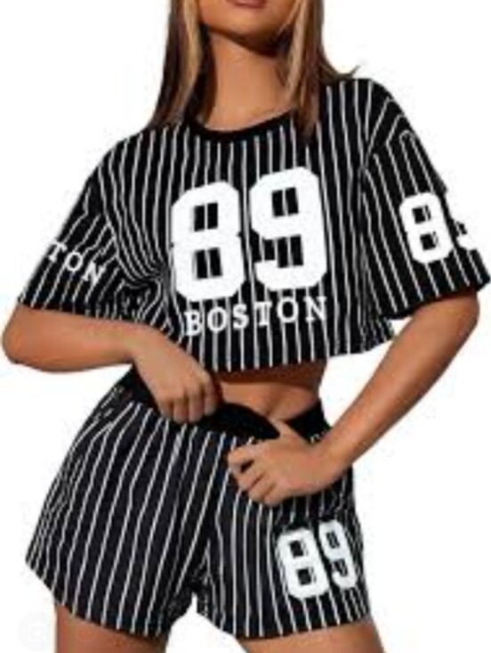 Amazon Pants - Boston 89 Black Pinstripe Women’s Crop Top & Shorts Set Size Medium NWOT P2P 22